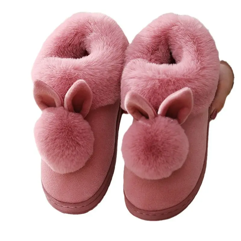 Women Winter Blue Plush Slippers Non-Slip Home