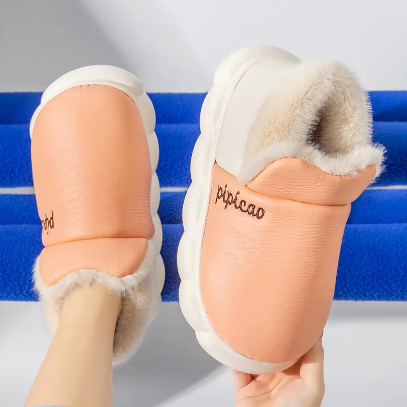 Women Winter Blue Plush Slippers Non-Slip Home
