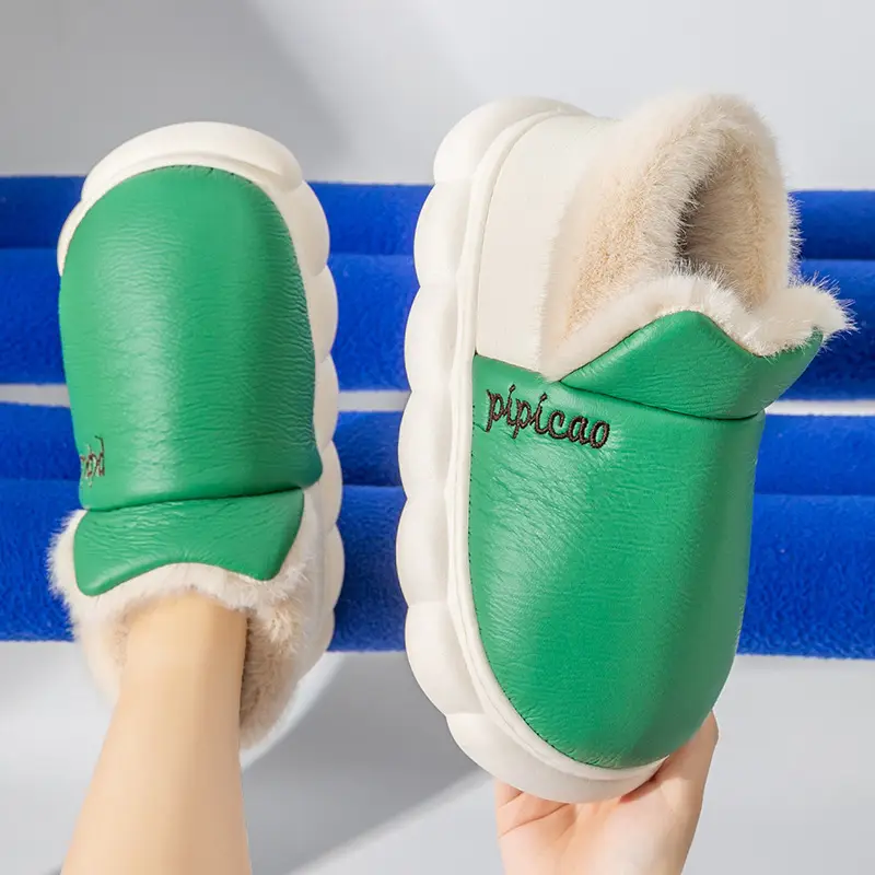 Women Winter Blue Plush Slippers Non-Slip Home