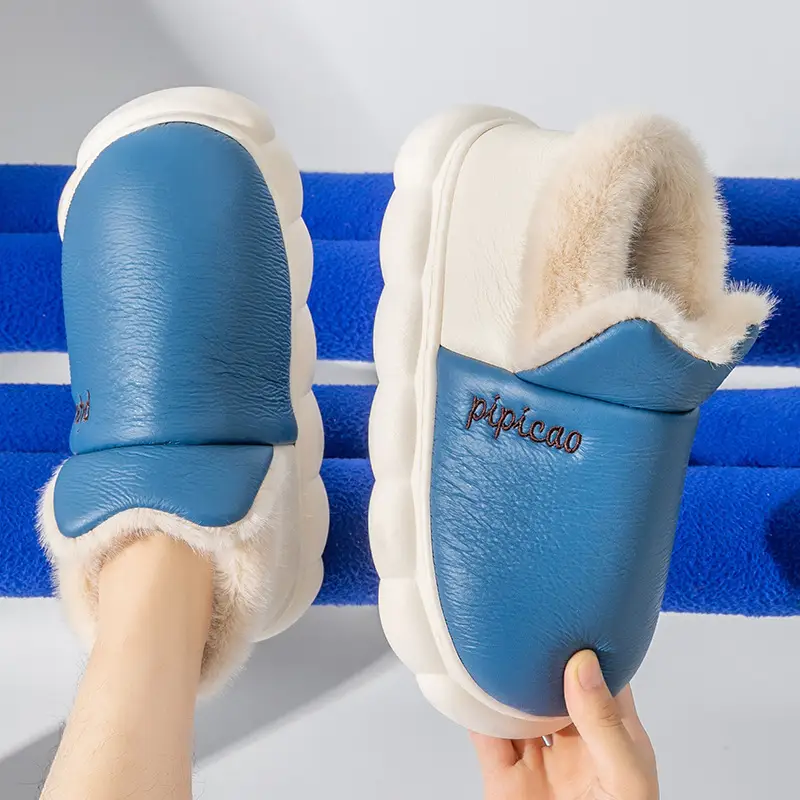 Women Winter Blue Plush Slippers Non-Slip Home