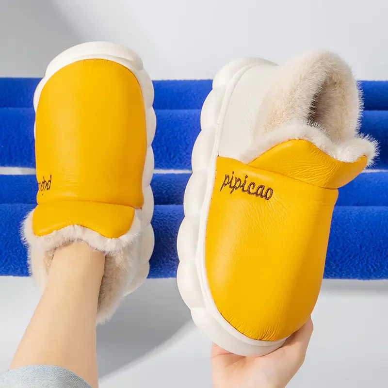 Women Winter Blue Plush Slippers Non-Slip Home