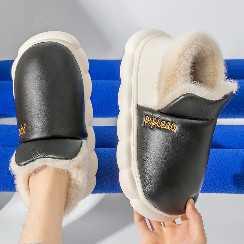Women Winter Blue Plush Slippers Non-Slip Home