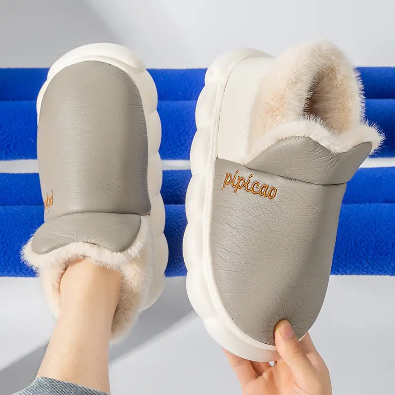 Women Winter Blue Plush Slippers Non-Slip Home