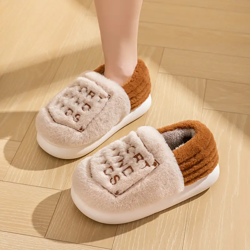 Women Winter Blue Plush Slippers Non-Slip Home
