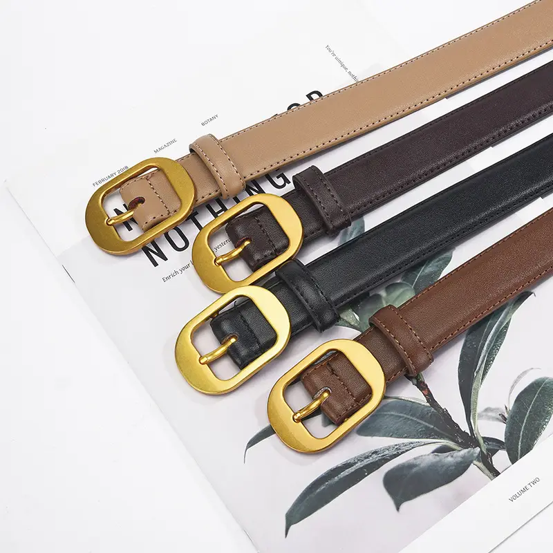 Women Genuine Leather Belt Black Brown Gold Buckle - Image 7
