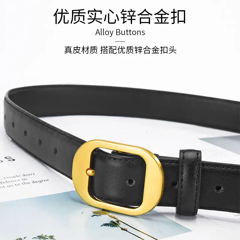 Women Genuine Leather Belt Black Brown Gold Buckle - Image 10