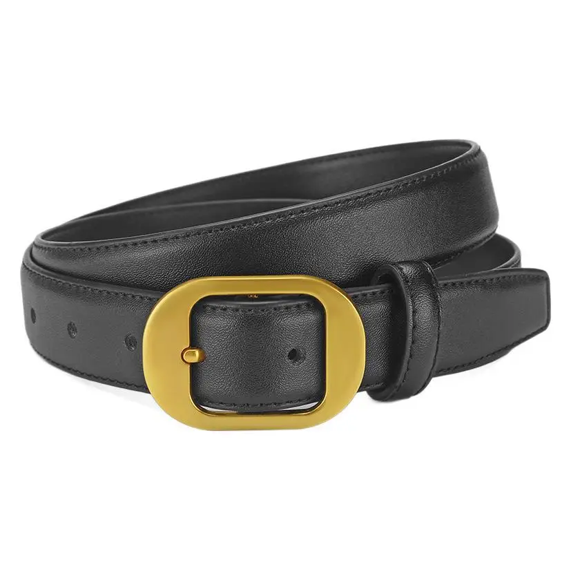 Women Genuine Leather Belt Black Brown Gold Buckle - Image 11
