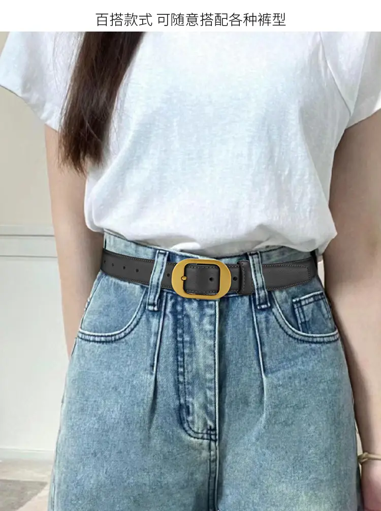 Women Genuine Leather Belt Black Brown Gold Buckle — feature 11
