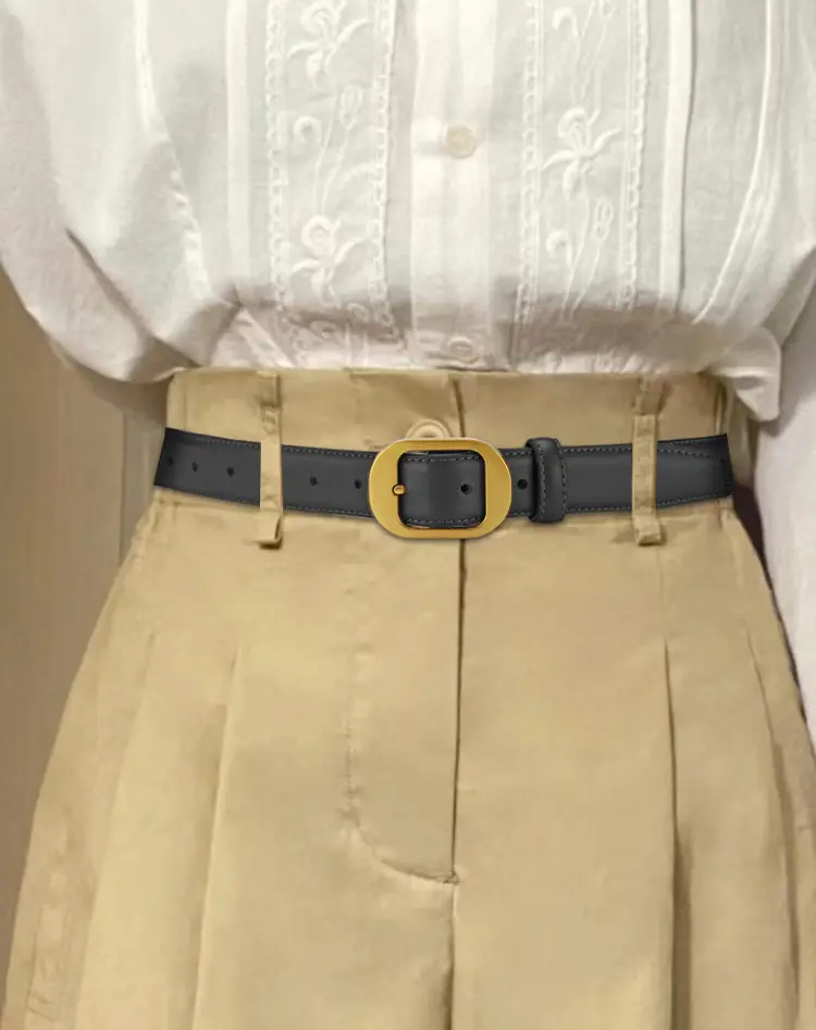 Women Genuine Leather Belt Black Brown Gold Buckle — feature 12
