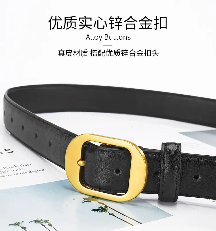 Women Genuine Leather Belt Black Brown Gold Buckle — feature 15