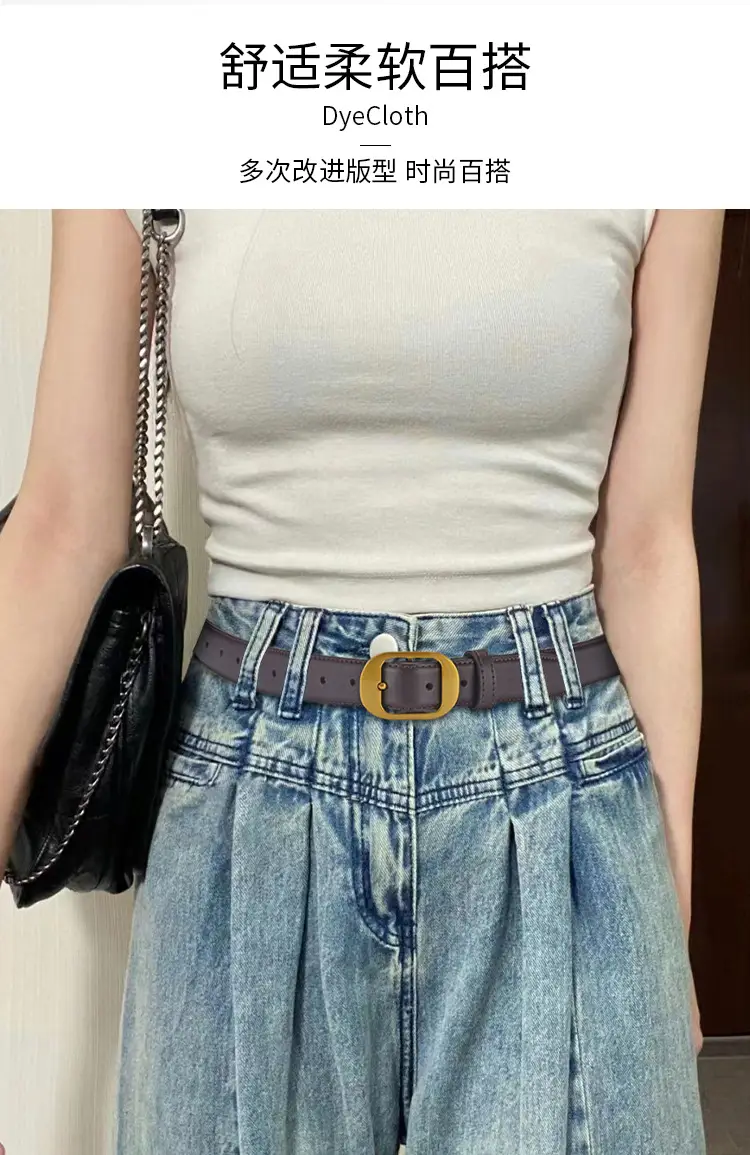 Women Genuine Leather Belt Black Brown Gold Buckle — feature 16