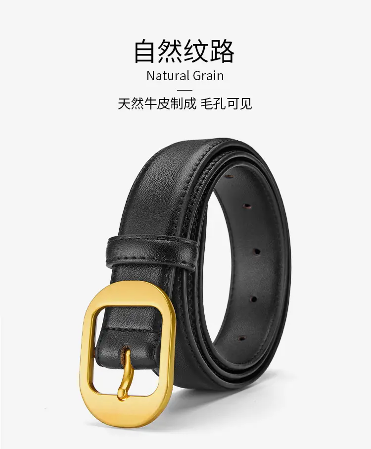 Women Genuine Leather Belt Black Brown Gold Buckle — feature 20