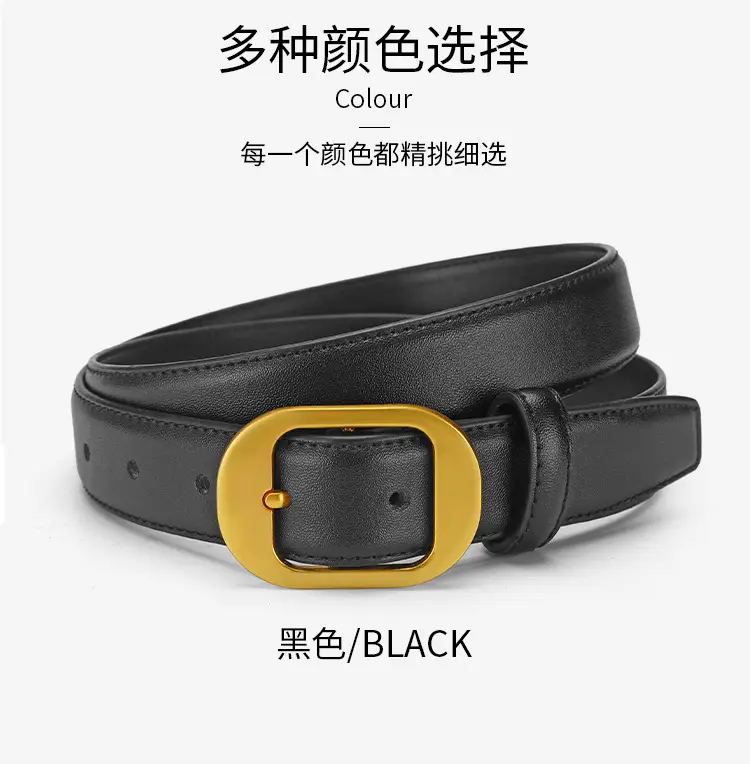 Women Genuine Leather Belt Black Brown Gold Buckle — feature 21