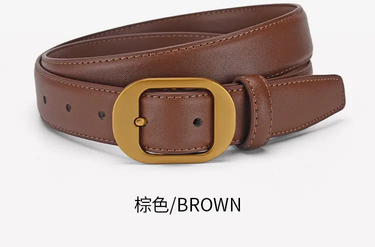 Women Genuine Leather Belt Black Brown Gold Buckle — feature 22