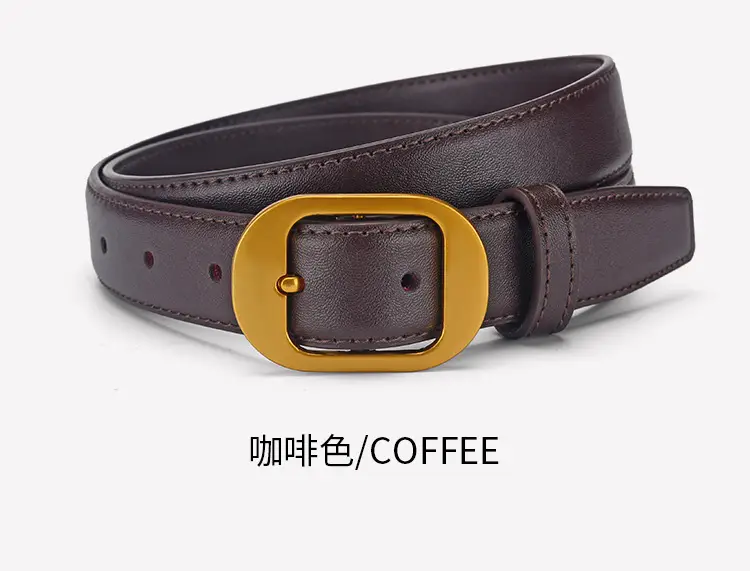 Women Genuine Leather Belt Black Brown Gold Buckle — feature 23