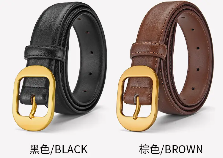 Women Genuine Leather Belt Black Brown Gold Buckle — feature 27