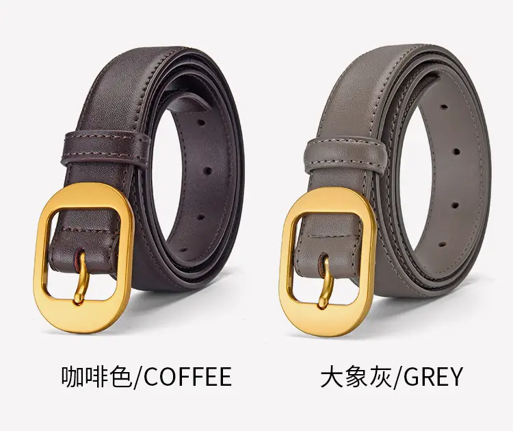 Women Genuine Leather Belt Black Brown Gold Buckle — feature 28