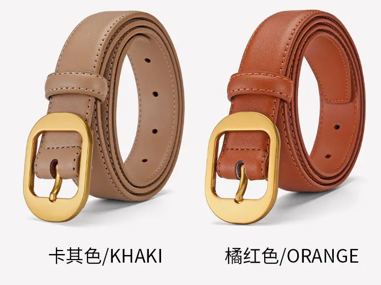 Women Genuine Leather Belt Black Brown Gold Buckle — feature 29