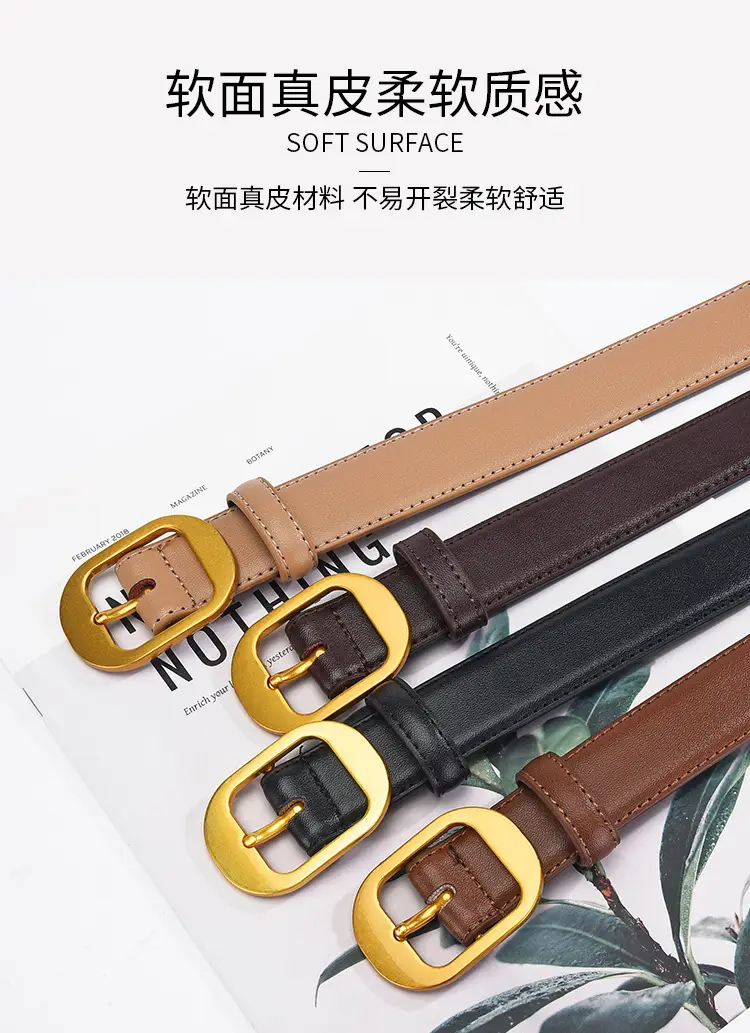 Women Genuine Leather Belt Black Brown Gold Buckle — feature 9