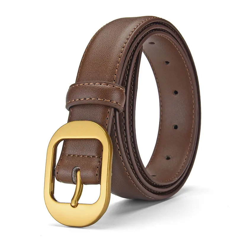 Women Genuine Leather Belt Black Brown Gold Buckle - Image 2