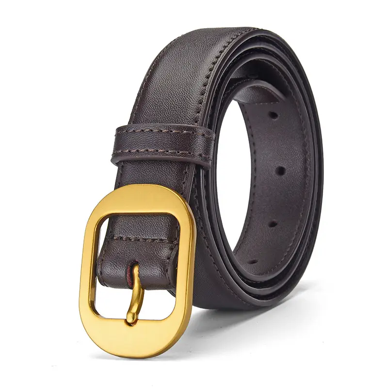 Women Genuine Leather Belt Black Brown Gold Buckle - Image 3