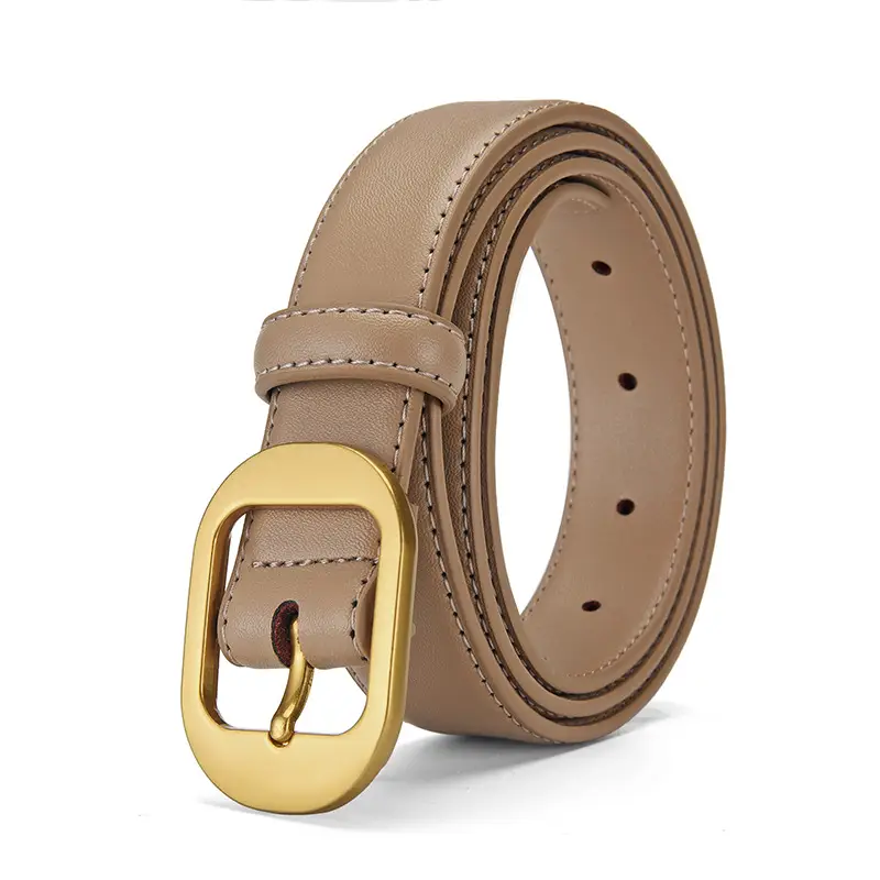 Women Genuine Leather Belt Black Brown Gold Buckle - Image 4