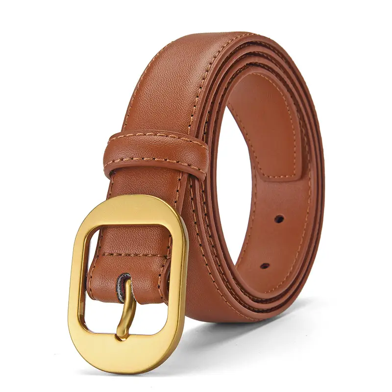 Women Genuine Leather Belt Black Brown Gold Buckle - Image 6