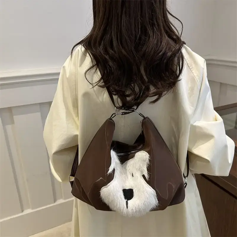 Women's One-Shoulder Faux Fur Backpack 2024 - Image 8