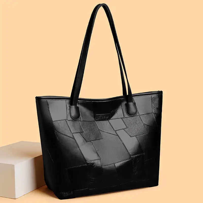 Black Woven Women's Tote Bag Large Capacity Commuter - Image 6