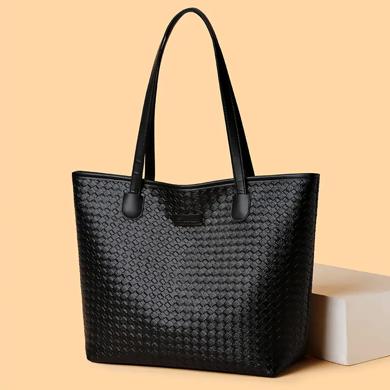 Black Woven Women's Tote Bag Large Capacity Commuter - Image 7