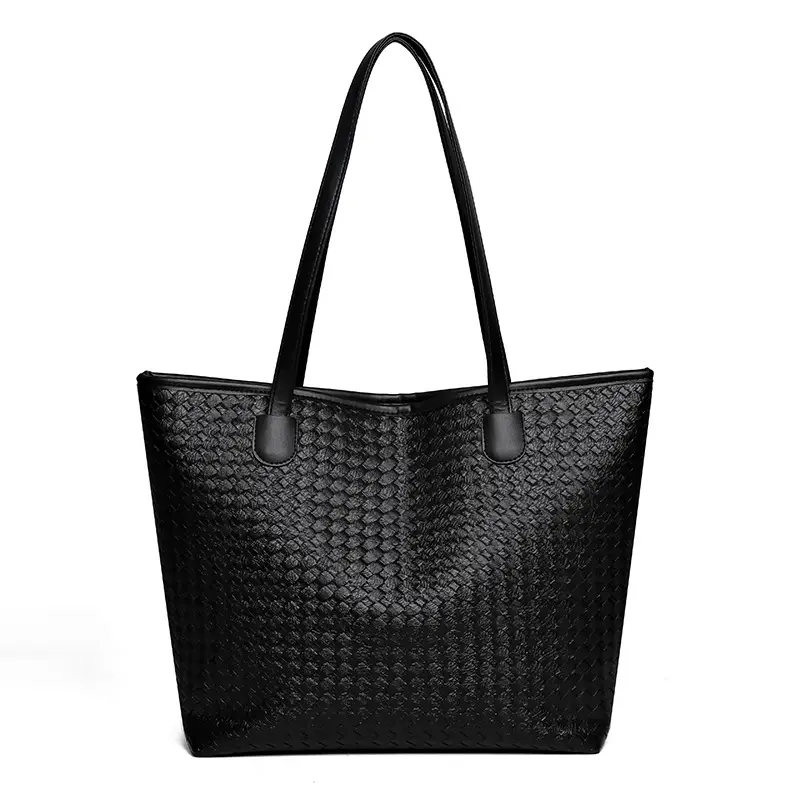 Black Woven Women's Tote Bag Large Capacity Commuter - Image 2