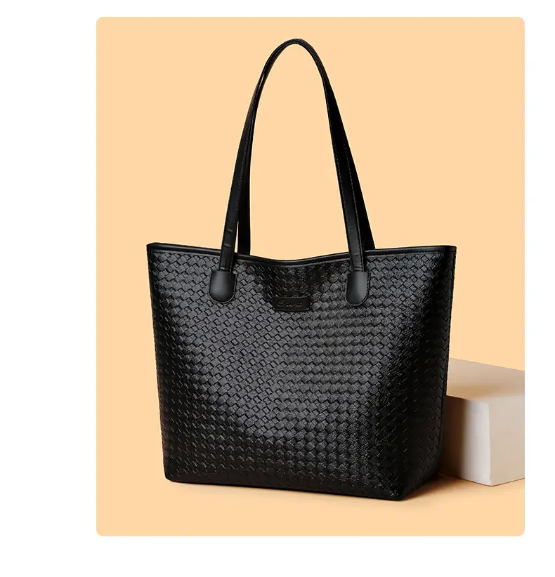Black Woven Women's Tote Bag Large Capacity Commuter — feature 14