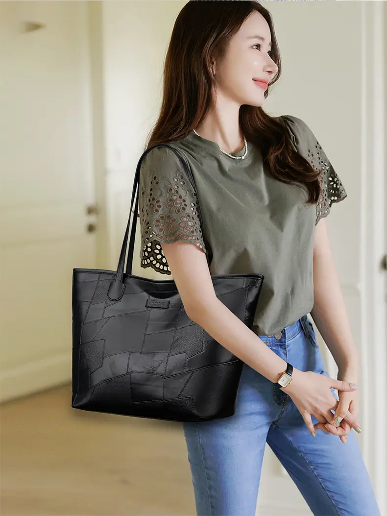 Black Woven Women's Tote Bag Large Capacity Commuter — feature 20