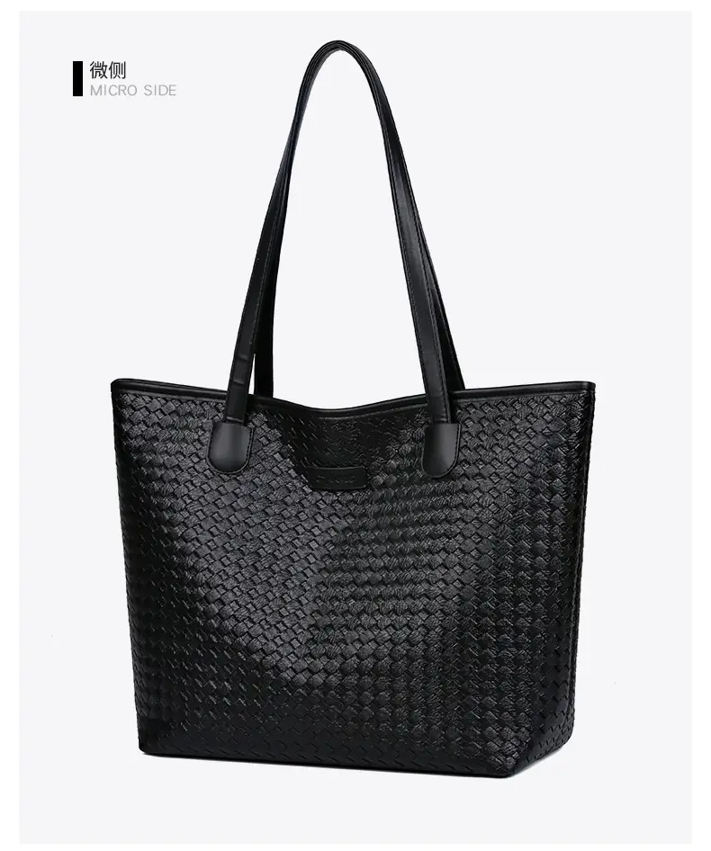 Black Woven Women's Tote Bag Large Capacity Commuter — feature 22