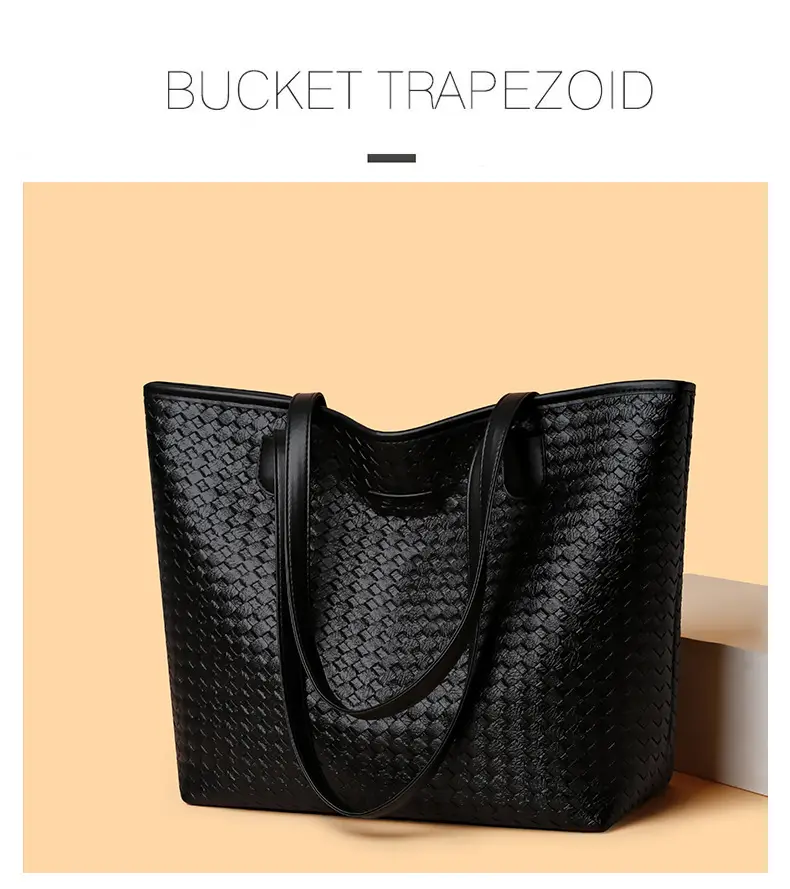 Black Woven Women's Tote Bag Large Capacity Commuter — feature 9