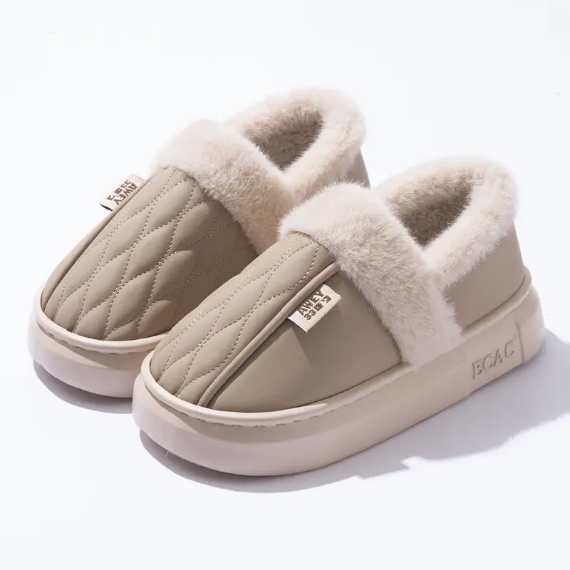 Pu-Soled Cotton Slippers for Winter Home Use, Non-Slip, Fleece-Lined, Warm, Thick-Soled Cotton Shoes for Men, Suitable for Outdoor Wear in Autumn, Non-Slip - Image 2