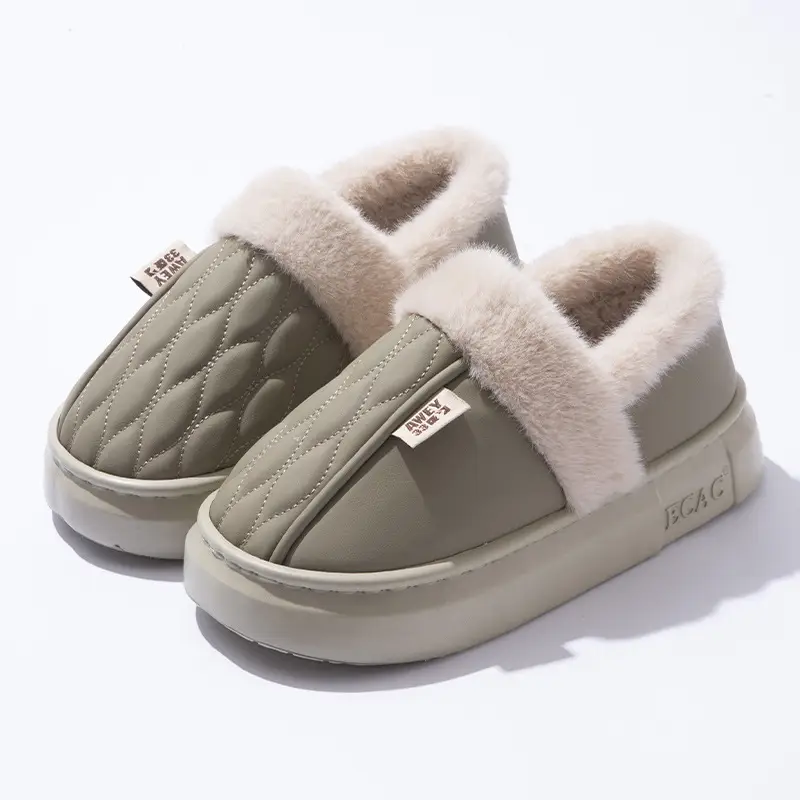 Pu-Soled Cotton Slippers for Winter Home Use, Non-Slip, Fleece-Lined, Warm, Thick-Soled Cotton Shoes for Men, Suitable for Outdoor Wear in Autumn, Non-Slip - Image 3