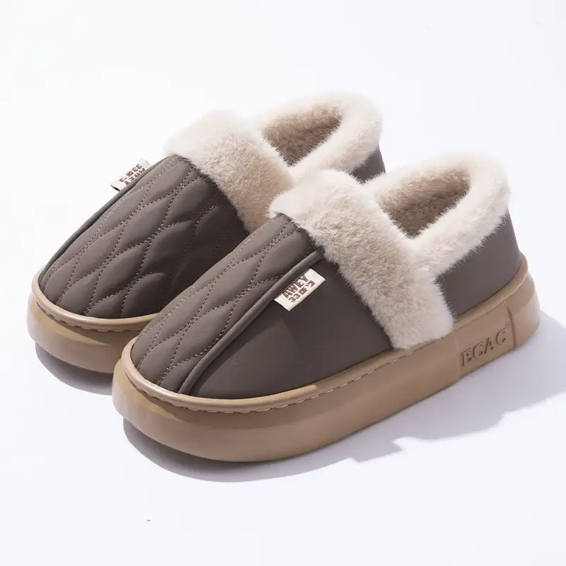 Pu-Soled Cotton Slippers for Winter Home Use, Non-Slip, Fleece-Lined, Warm, Thick-Soled Cotton Shoes for Men, Suitable for Outdoor Wear in Autumn, Non-Slip - Image 6