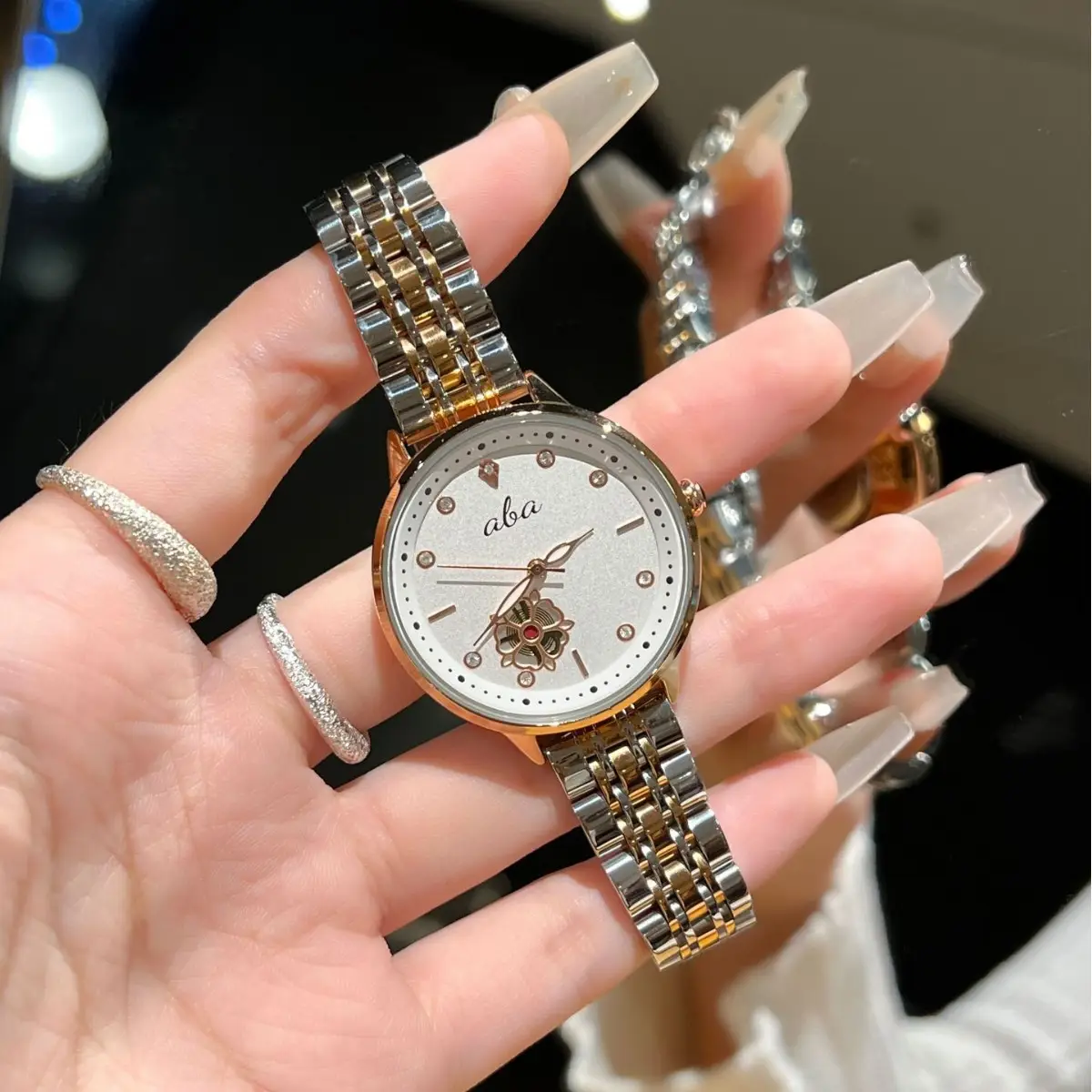 Women's Diamond Studded Quartz Watch with Gold Steel Band - Image 3