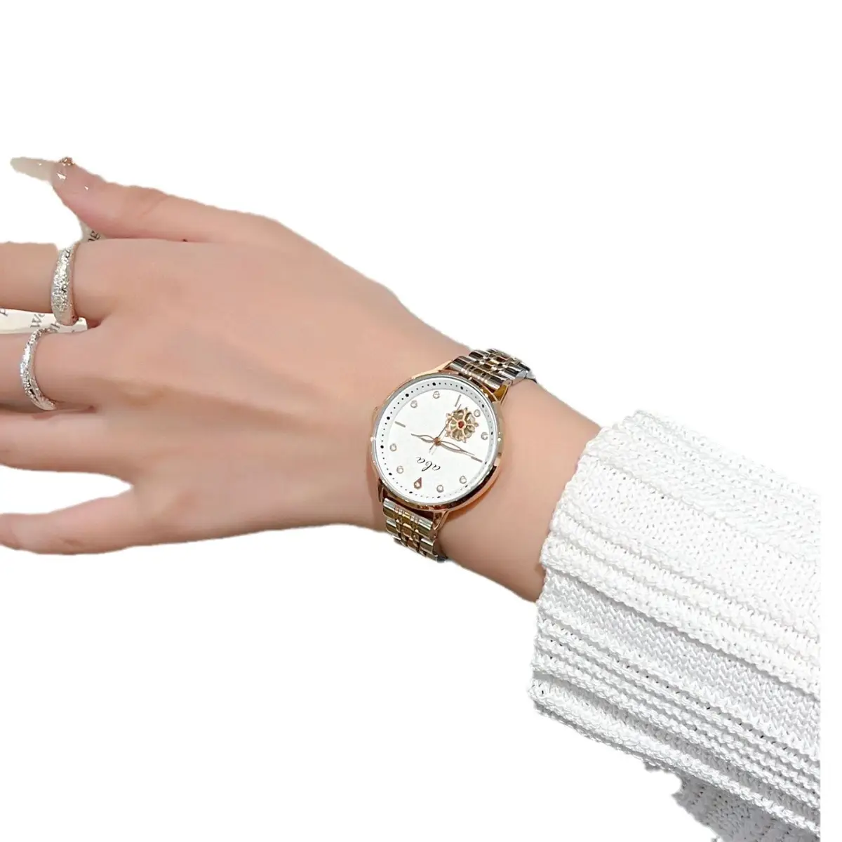 Women's Diamond Studded Quartz Watch with Gold Steel Band - Image 5