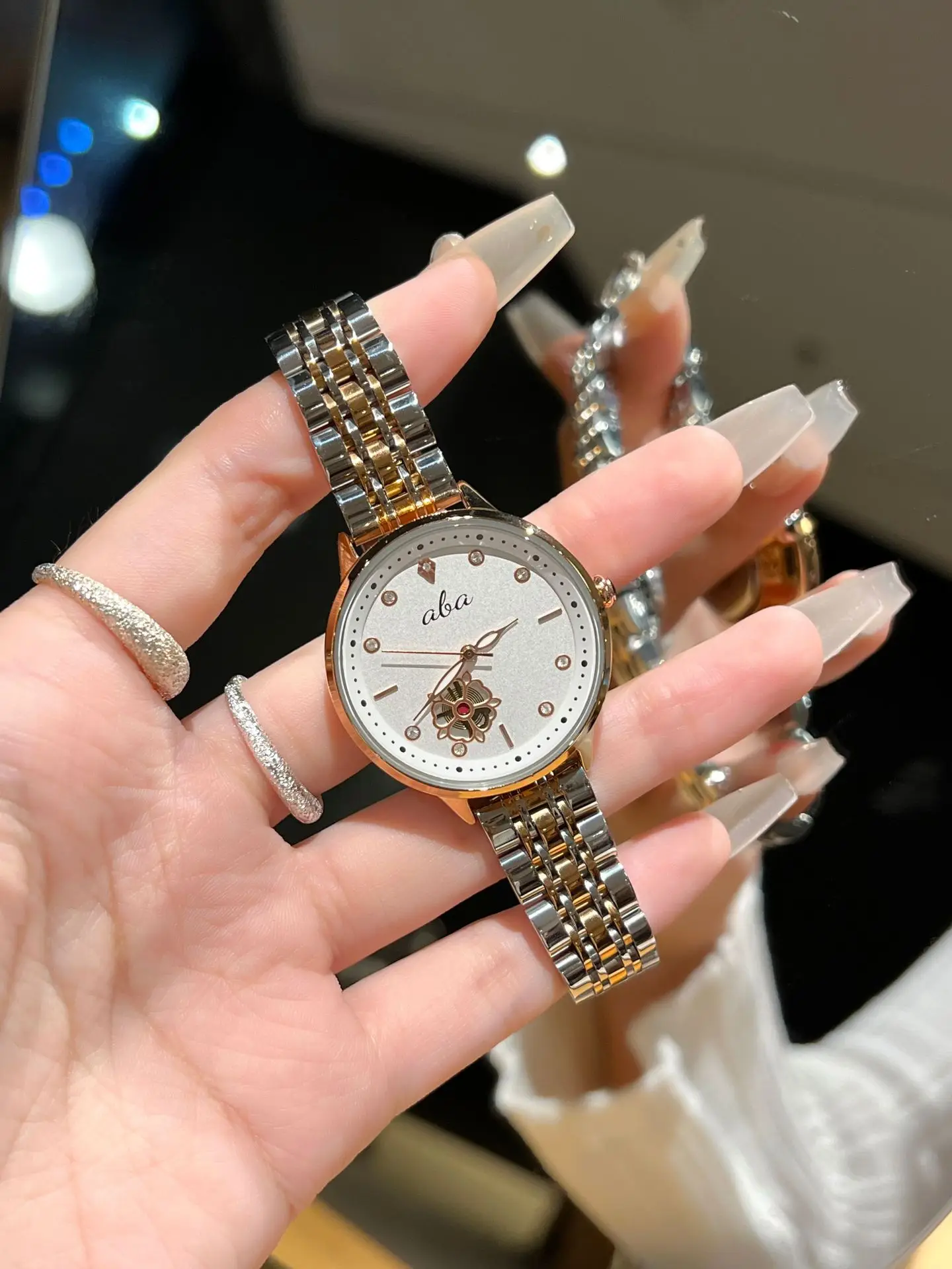 Women's Diamond Studded Quartz Watch with Gold Steel Band — feature 2