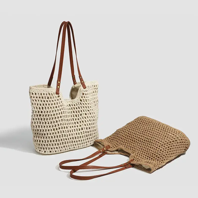 Women Woven Beach Tote Bag Large Capacity Shoulder Bag - Image 4