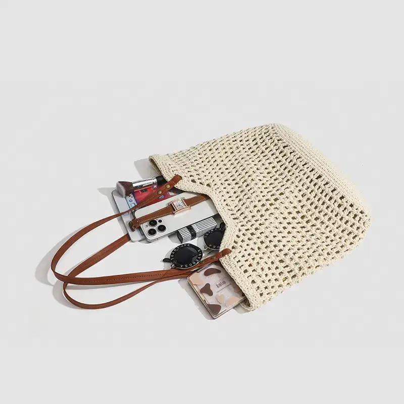Women Woven Beach Tote Bag Large Capacity Shoulder Bag - Image 6