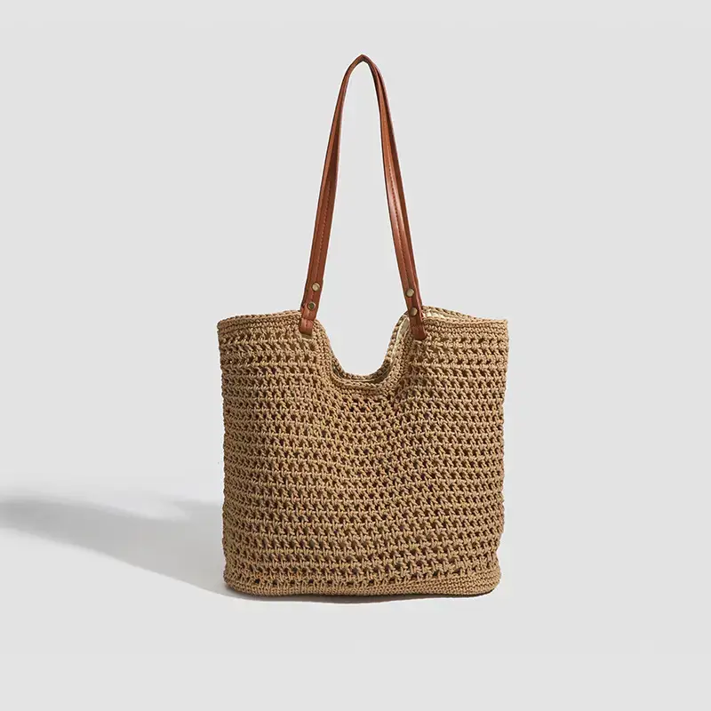 Women Woven Beach Tote Bag Large Capacity Shoulder Bag - Image 2