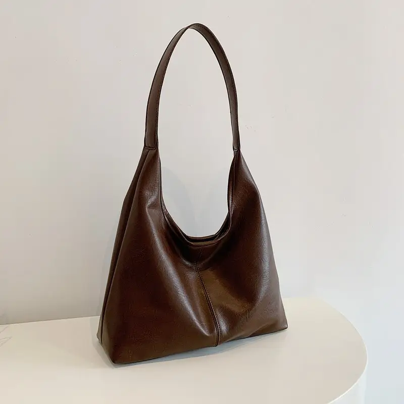 Brown Leather Tote Bag for Women, Large Capacity, Retro Design - Image 5
