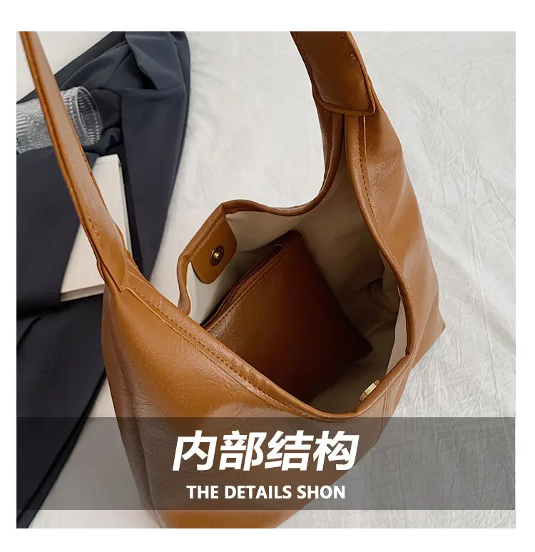 Brown Leather Tote Bag for Women, Large Capacity, Retro Design — feature 11