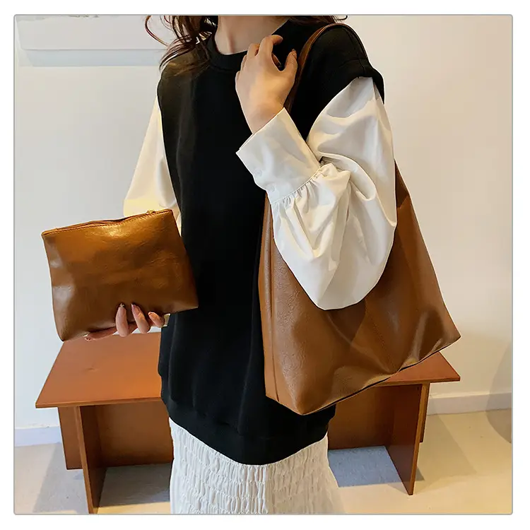 Brown Leather Tote Bag for Women, Large Capacity, Retro Design — feature 15