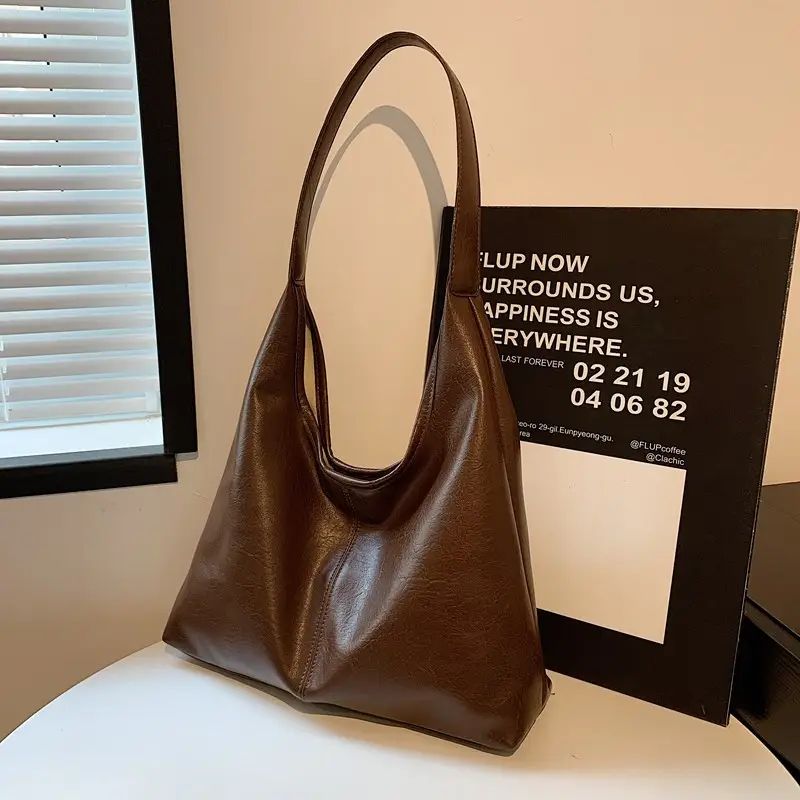 Brown Leather Tote Bag for Women, Large Capacity, Retro Design - Image 3