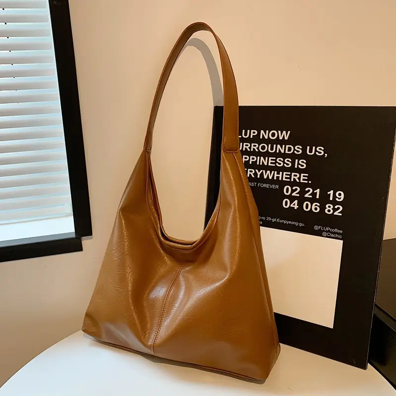 Brown Leather Tote Bag for Women, Large Capacity, Retro Design - Image 4