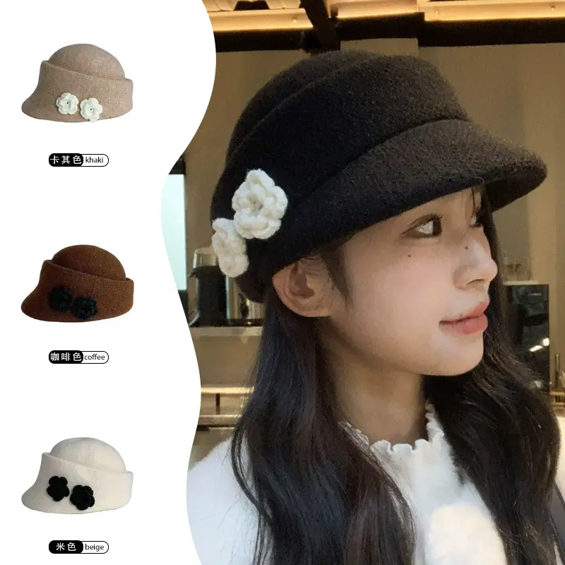 Alpaca Fleece Flower Hat for Women Winter Casual - Image 6